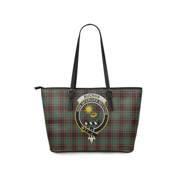 Buchan Ancient Tartan Leather Tote Bag with Family Crest
