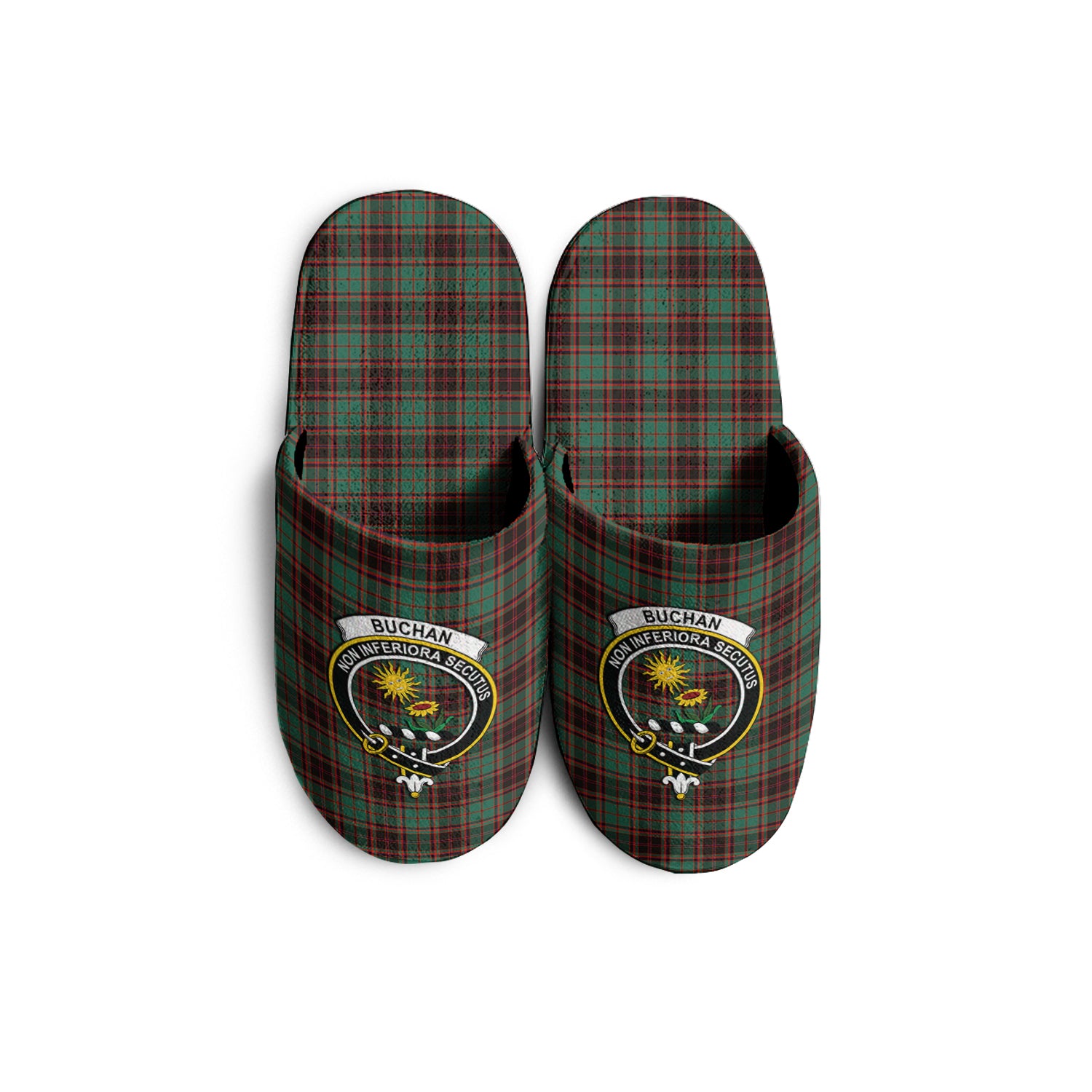 Buchan Ancient Tartan Home Slippers with Family Crest - Tartanvibesclothing