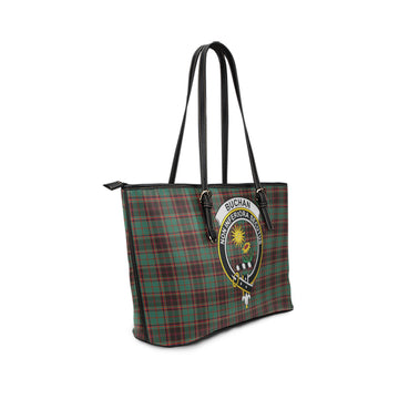 Buchan Ancient Tartan Leather Tote Bag with Family Crest