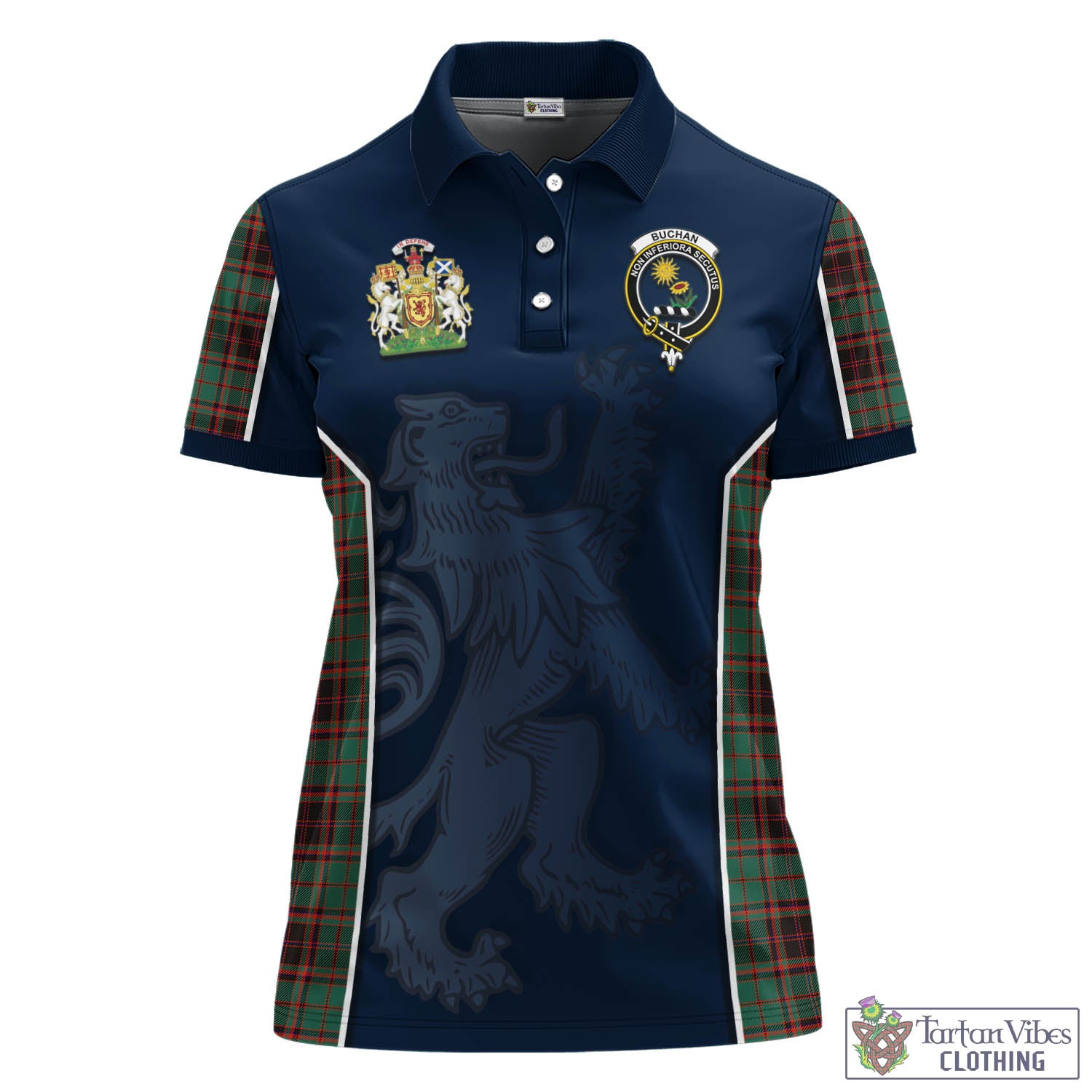 Tartan Vibes Clothing Buchan Ancient Tartan Women's Polo Shirt with Family Crest and Lion Rampant Vibes Sport Style