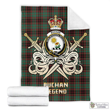 Buchan Ancient Tartan Blanket with Clan Crest and the Golden Sword of Courageous Legacy