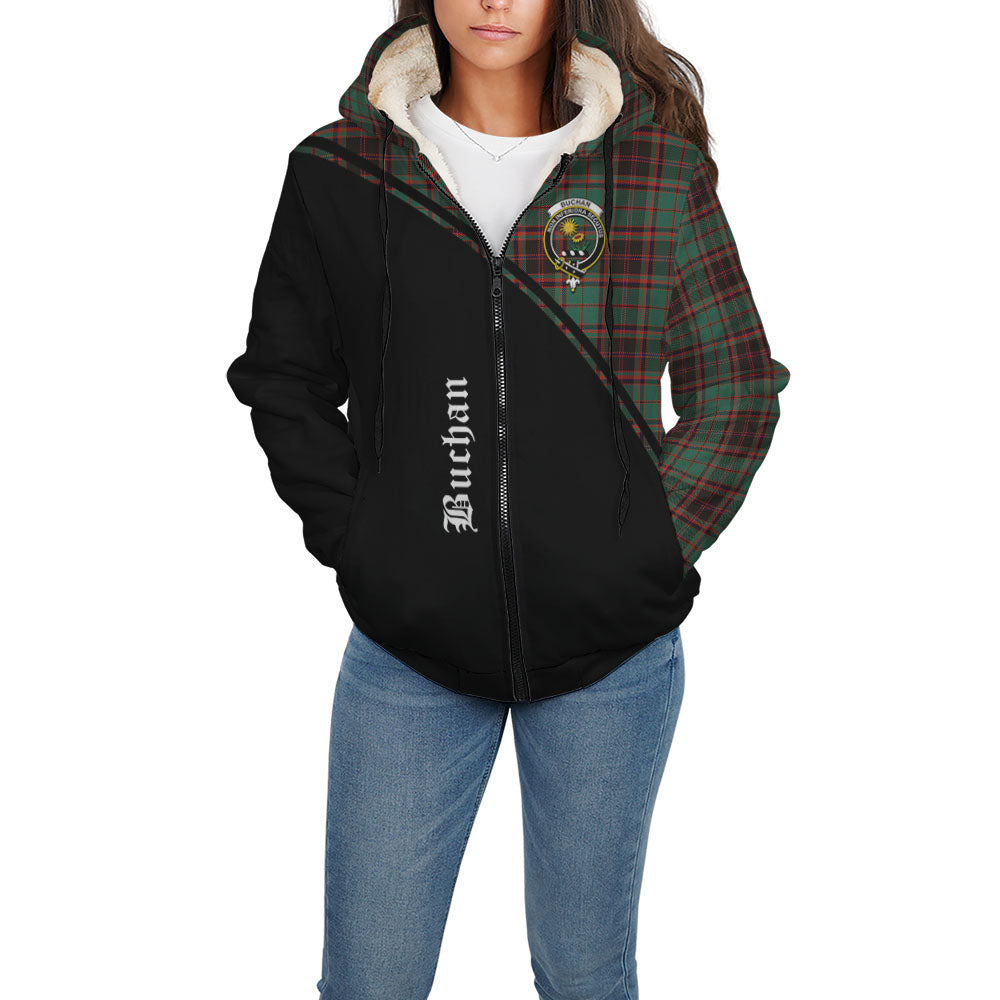 Buchan Ancient Tartan Sherpa Hoodie with Family Crest Curve Style - Tartanvibesclothing