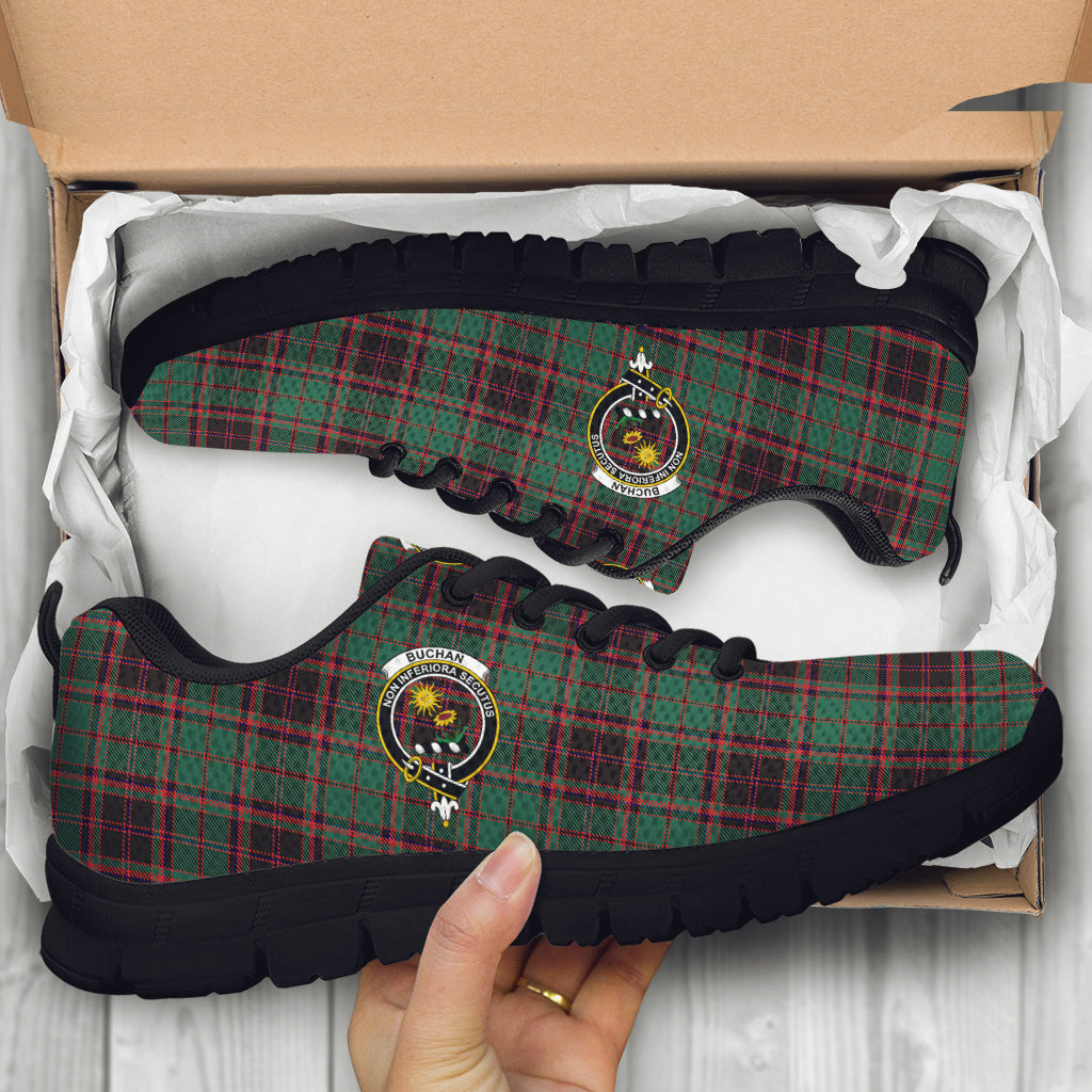 Buchan Ancient Tartan Sneakers with Family Crest - Tartanvibesclothing