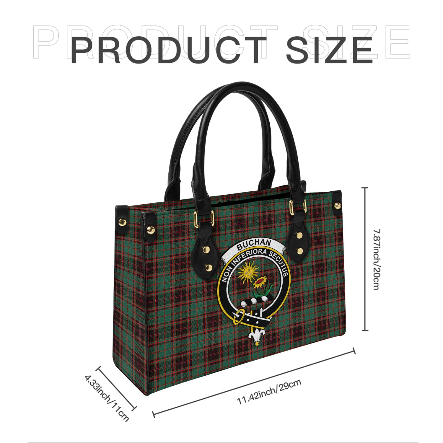Buchan Ancient Tartan Leather Bag with Family Crest - Tartanvibesclothing