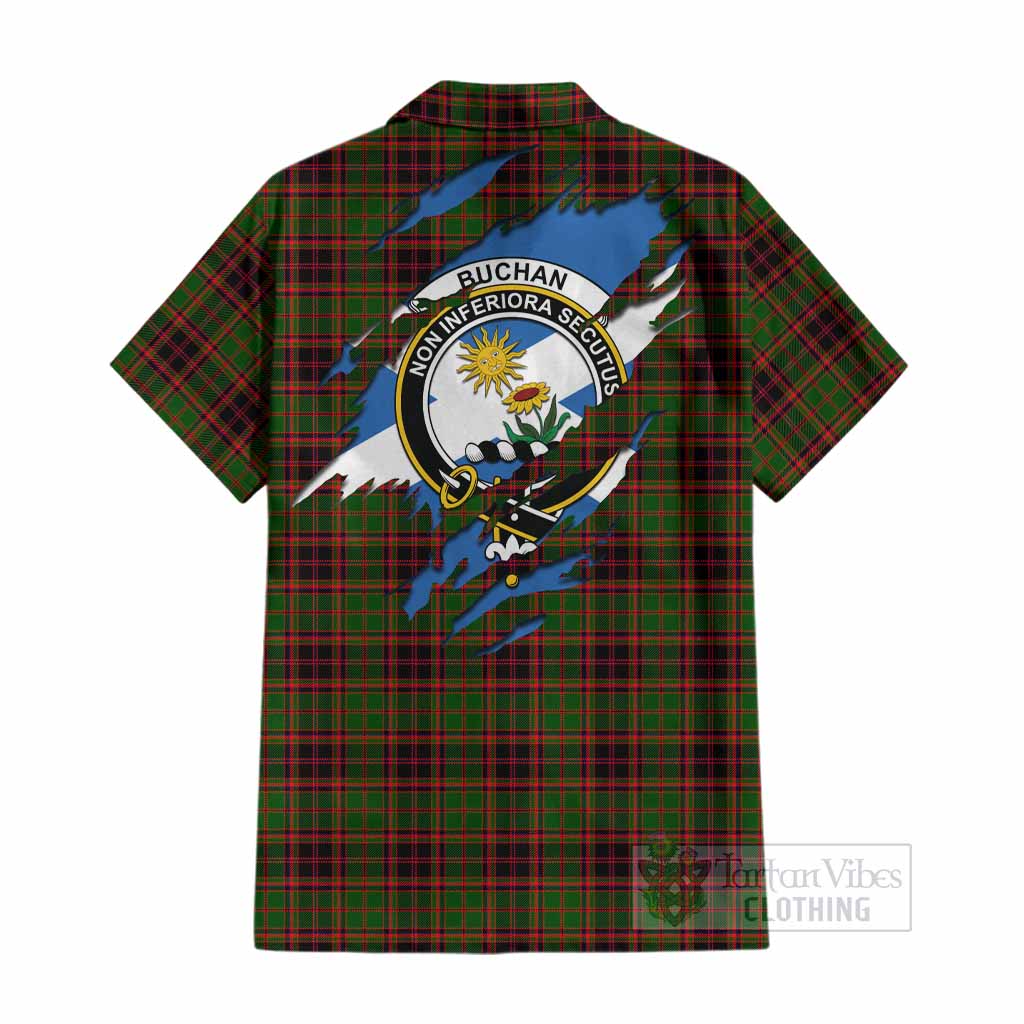 Buchan Clan Crest In Me Tartan Cotton Hawaiian Shirt Scotland Flag Style
