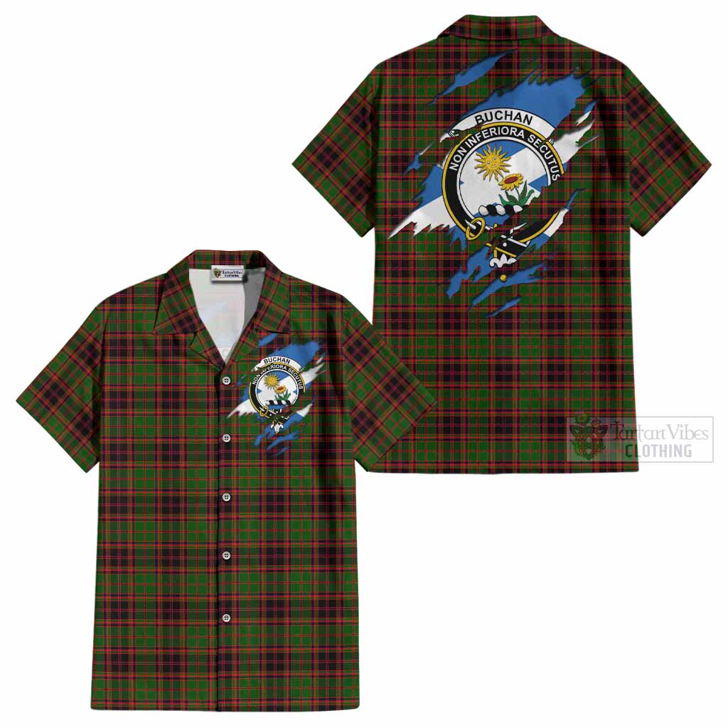 Buchan Clan Crest In Me Tartan Cotton Hawaiian Shirt Scotland Flag Style