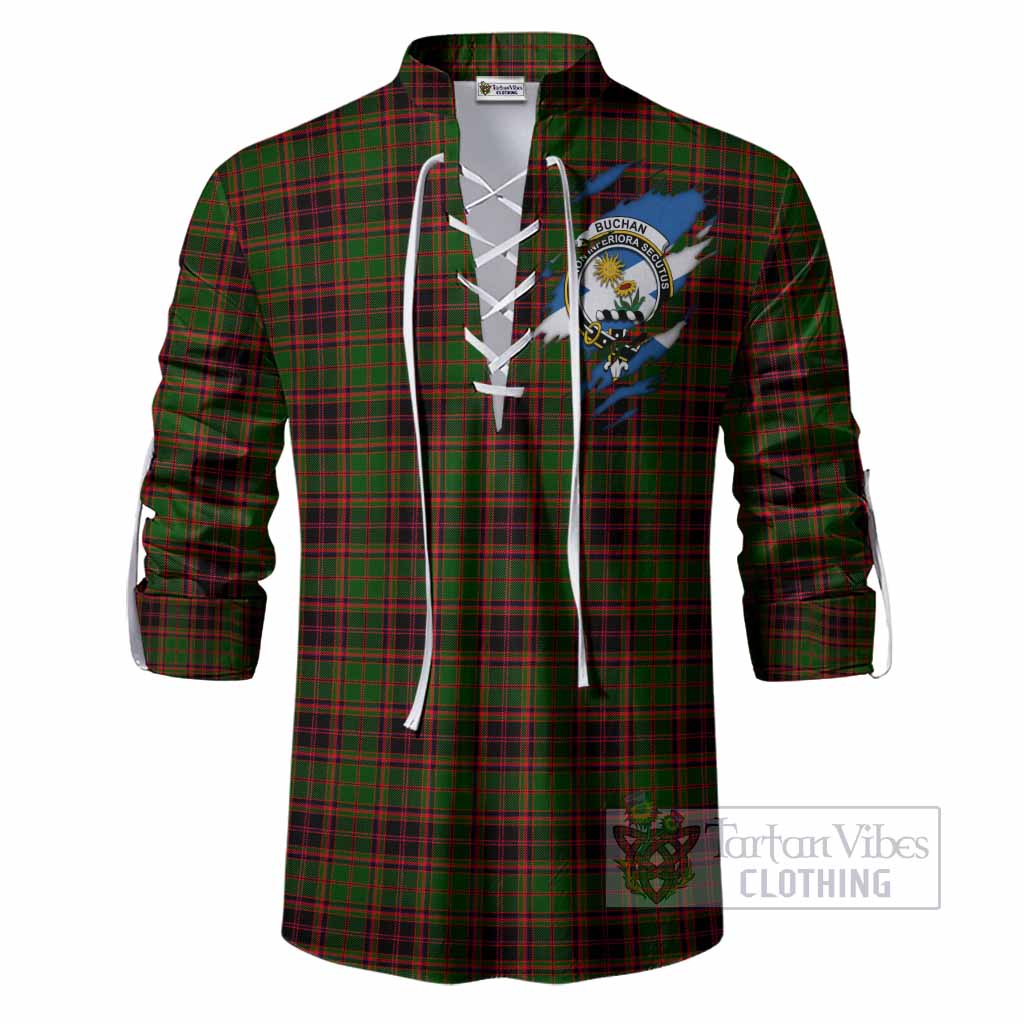 Buchan Clan Crest In Me Tartan Ghillie Shirt Scotland Flag Style