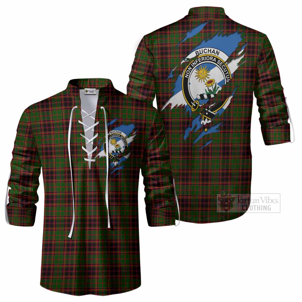Buchan Clan Crest In Me Tartan Ghillie Shirt Scotland Flag Style