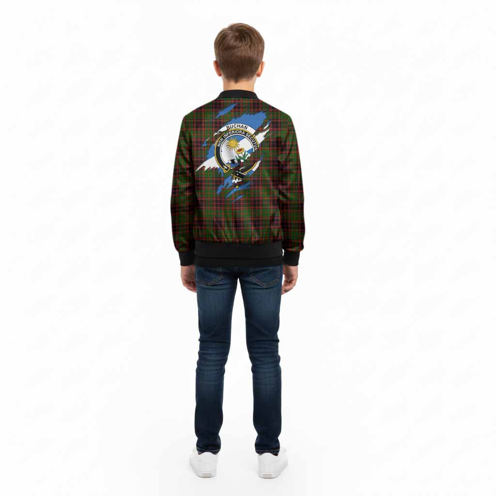 Buchan Clan Crest In Me Tartan Kid Bomber Jacket Scotland Flag Style