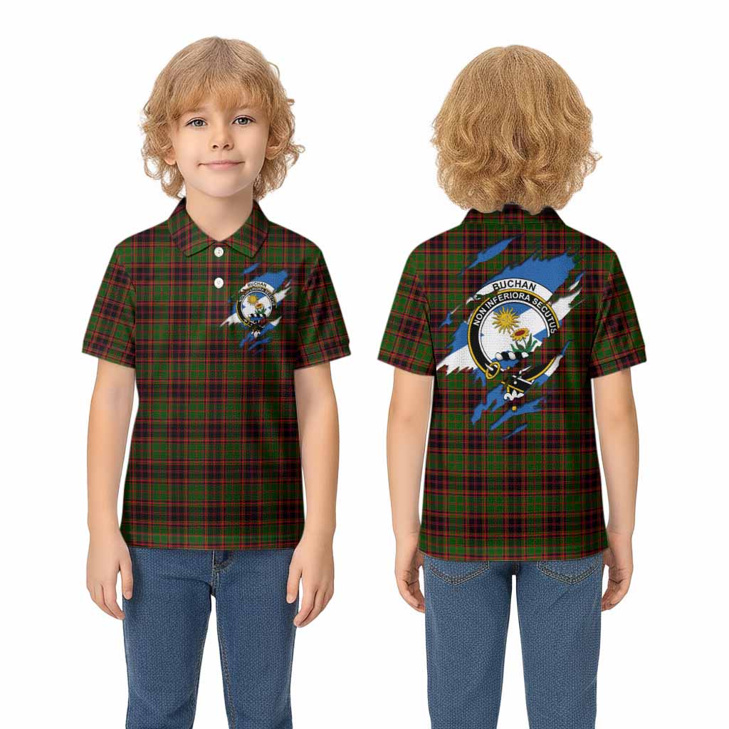 Buchan Clan Crest In Me Tartan Kid Polo Shirt Scotland Flag Style