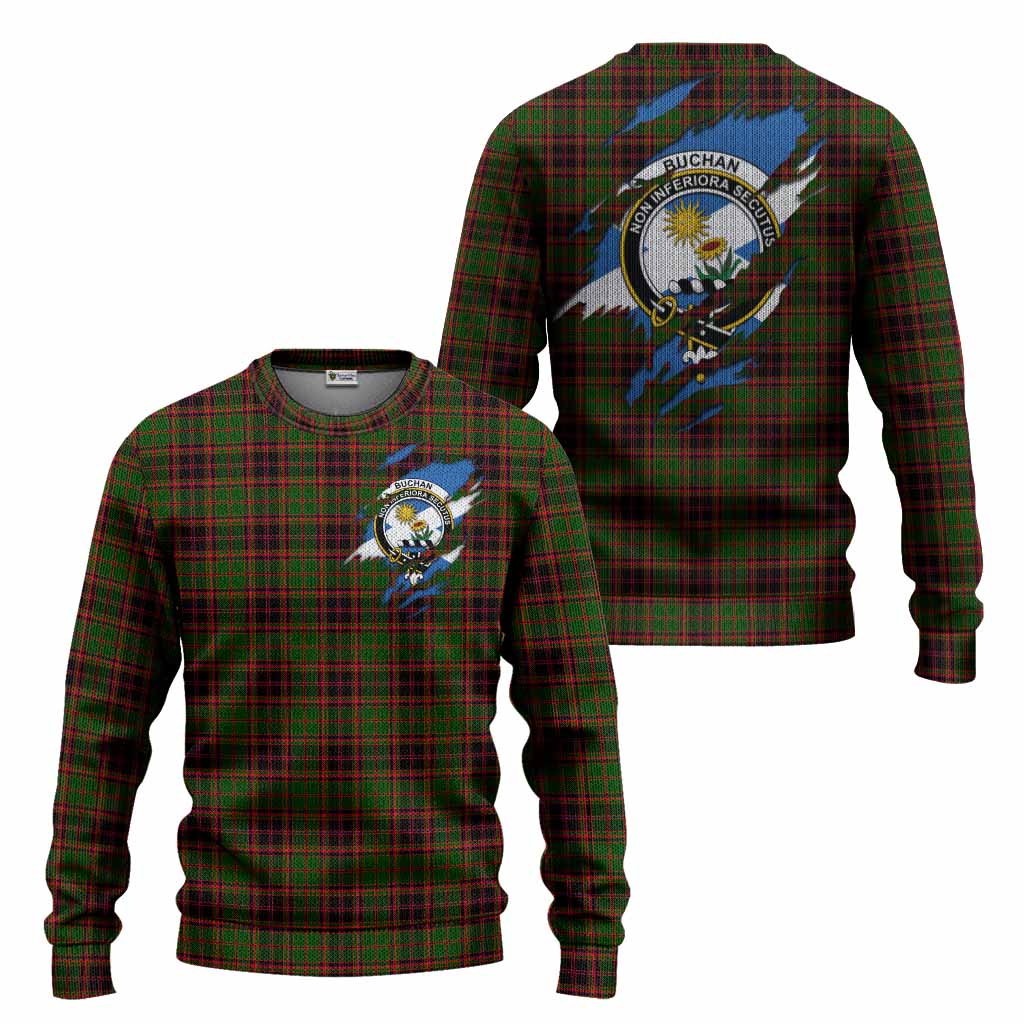 Buchan Clan Crest In Me Tartan Knitted Sweater Scotland Flag Style