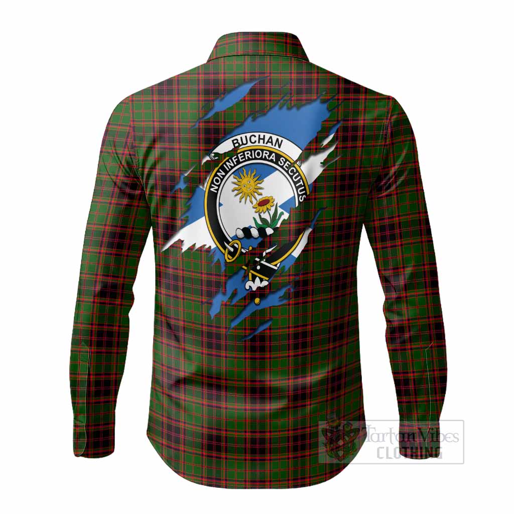 Buchan Clan Crest In Me Tartan Long Sleeve Button Shirts Scotland Flag Style