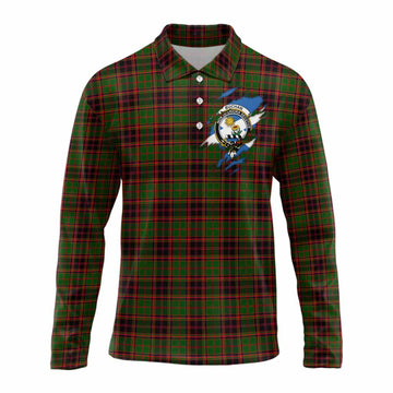 Buchan Clan Crest In Me Tartan Long Sleeve Polo Shirt Scotland Flag Style
