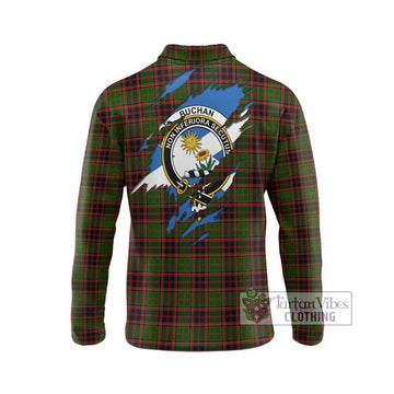 Buchan Clan Crest In Me Tartan Long Sleeve Polo Shirt Scotland Flag Style
