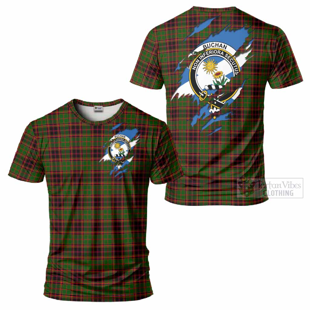 Buchan Clan Crest In Me Tartan T-Shirt Scotland Flag Style