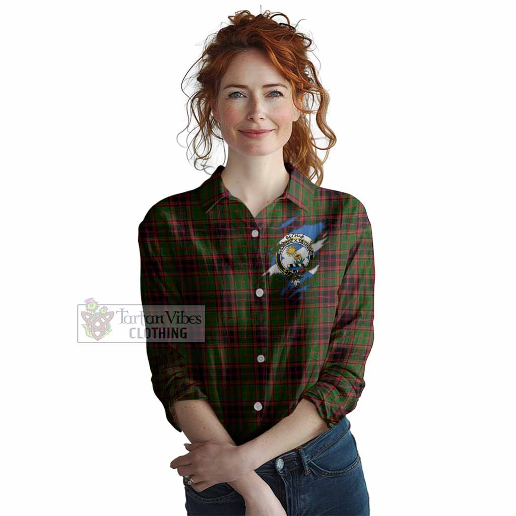Buchan Clan Crest In Me Tartan Women Casual Shirt Scotland Flag Style