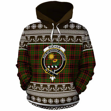Buchan Clan Tartan Christmas Cotton Hoodie with Family Crest