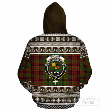 Buchan Clan Tartan Christmas Cotton Hoodie with Family Crest