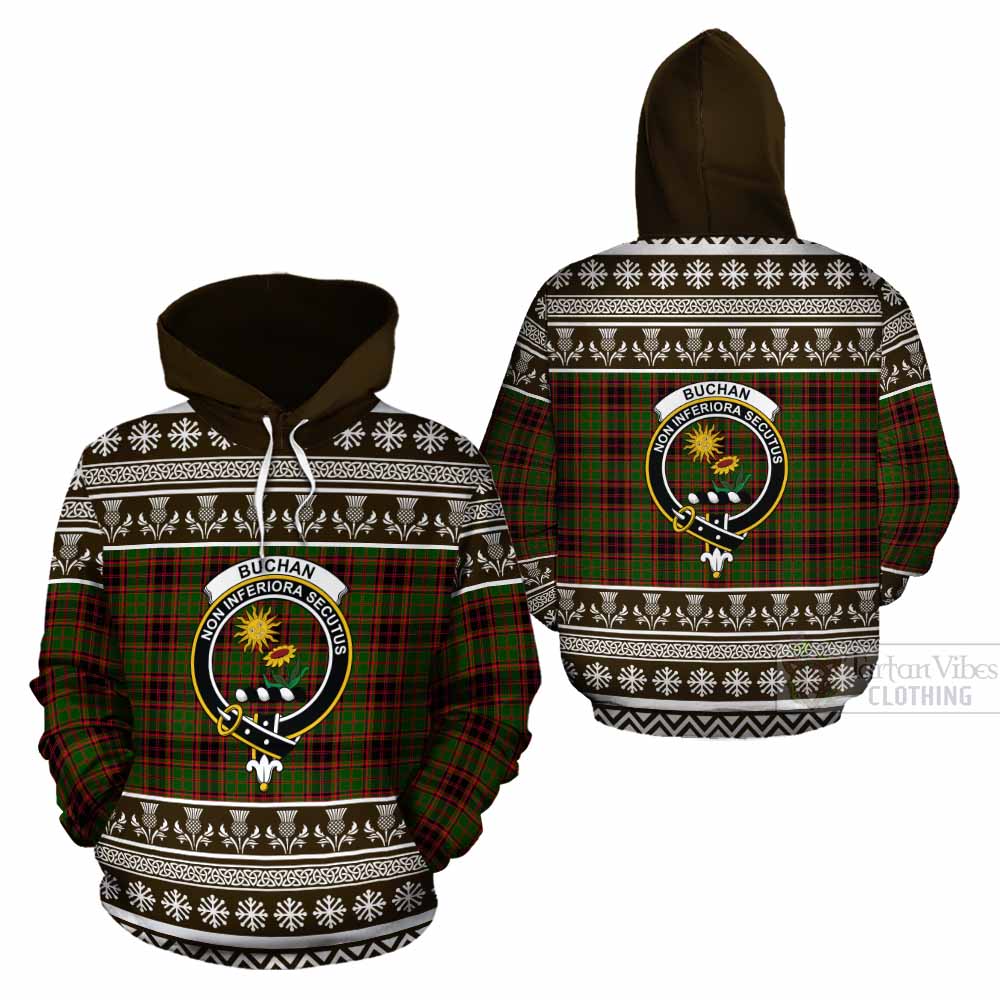 Buchan Clan Tartan Christmas Cotton Hoodie with Family Crest - Tartan Vibes Clothing
