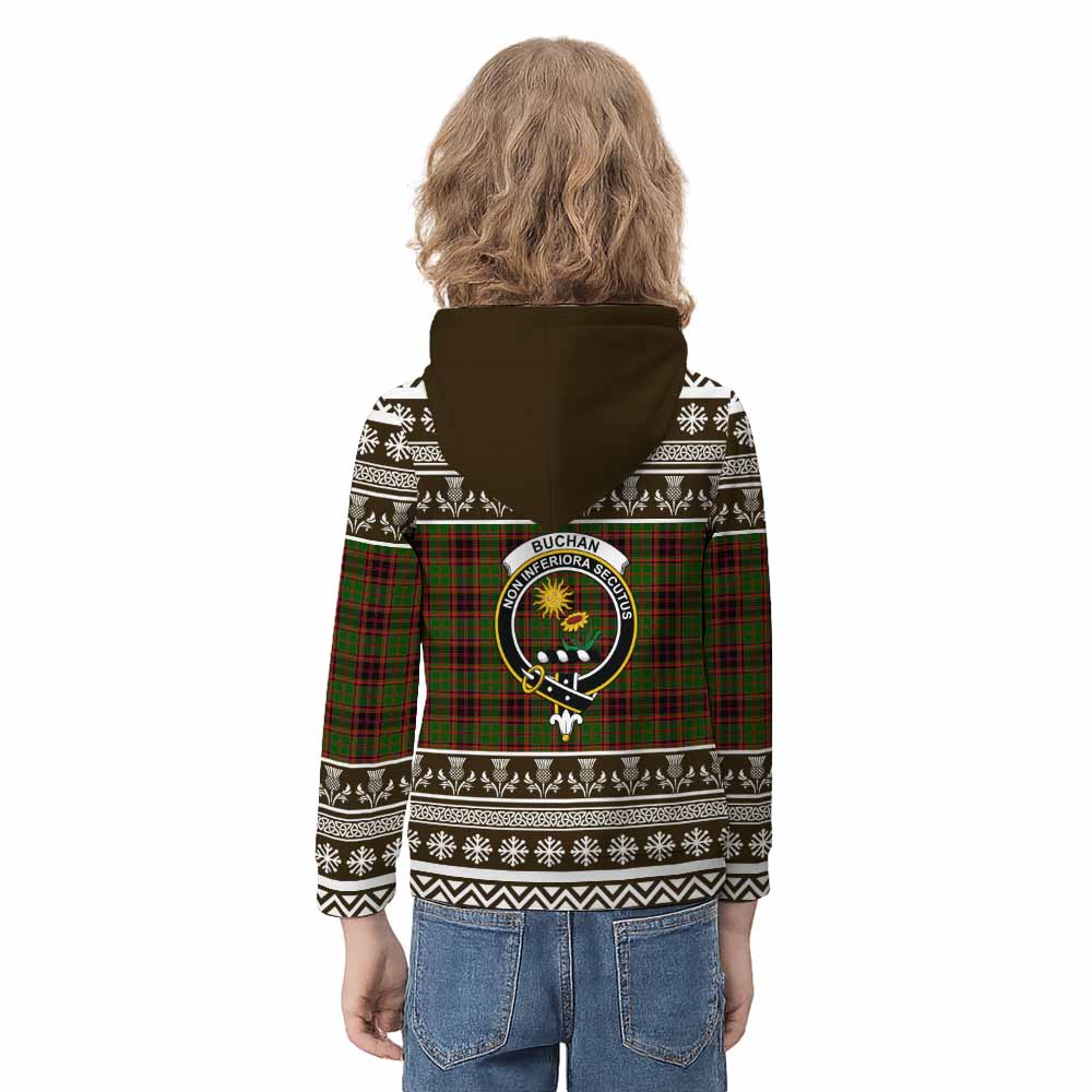 Buchan Clan Tartan Christmas Kid Hoodie with Family Crest - Tartan Vibes Clothing