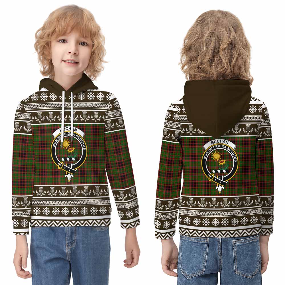 Buchan Clan Tartan Christmas Kid Hoodie with Family Crest - Tartan Vibes Clothing