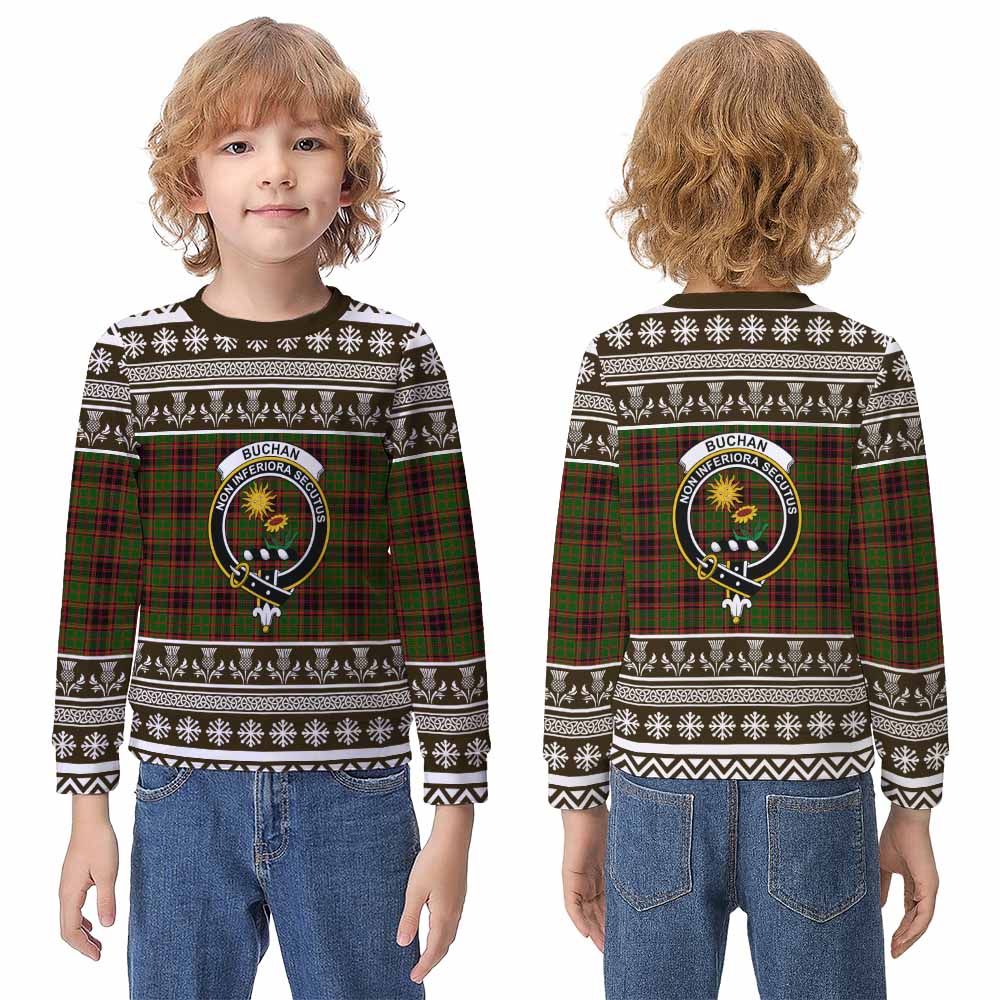 Buchan Clan Tartan Christmas Kid Ugly Sweatshirt with Family Crest - Tartan Vibes Clothing