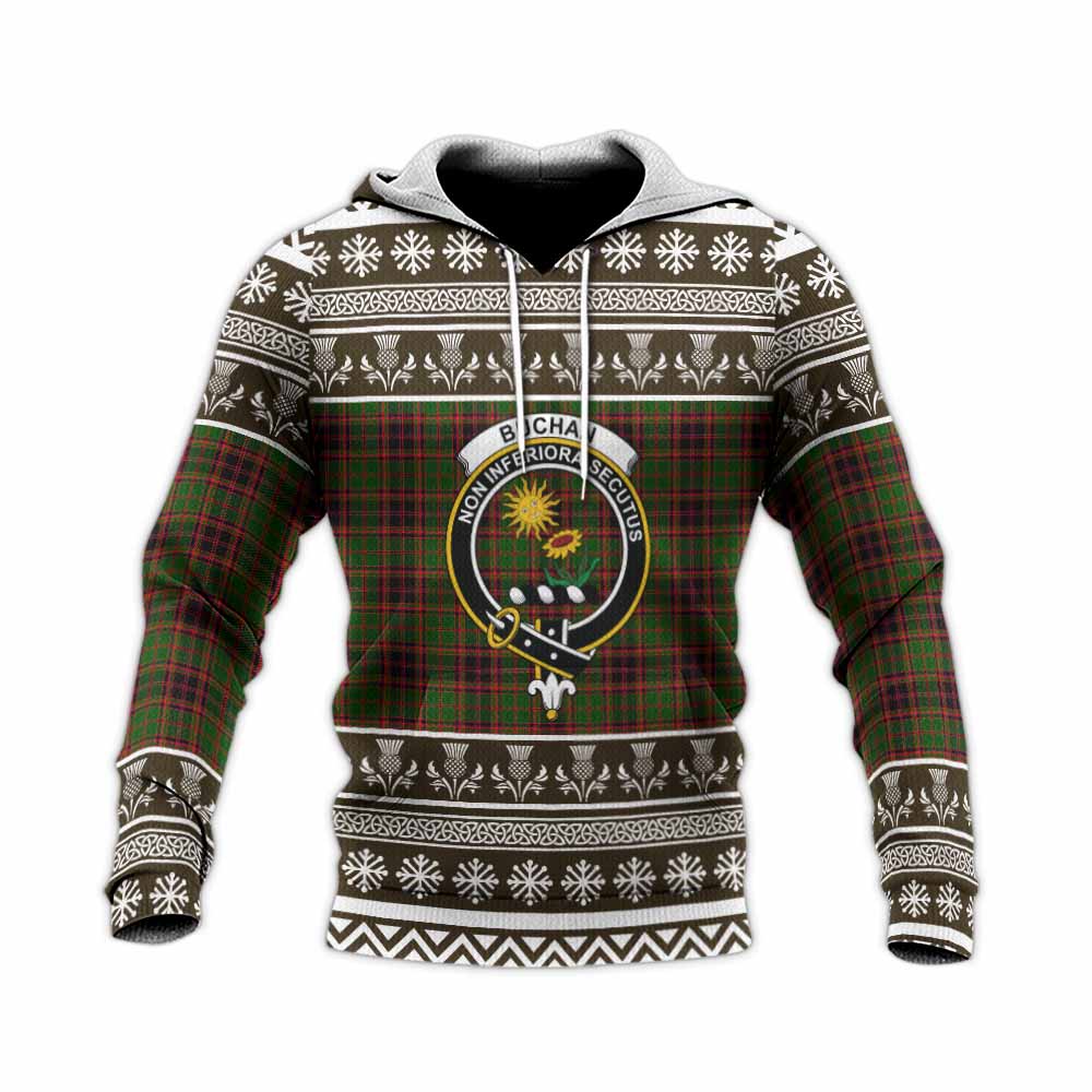 Buchan Clan Tartan Christmas Knitted Hoodie with Family Crest - Tartan Vibes Clothing