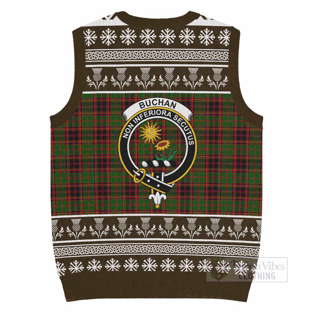 Buchan Clan Tartan Christmas Knitted V-Neck Vest with Family Crest - Tartan Vibes Clothing