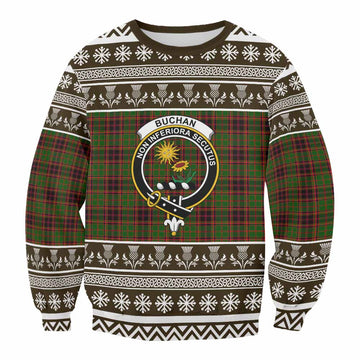 Buchan Clan Tartan Christmas Sweatshirt with Family Crest