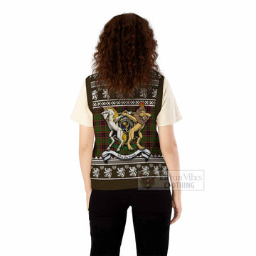 Buchan Clan Tartan Crest Christmas Knitted V-Neck Vest Coat of Arms Funny Style