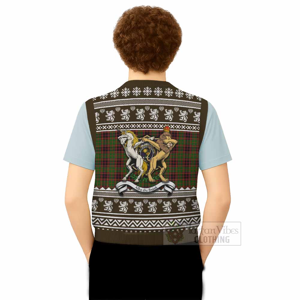 Buchan Clan Tartan Crest Christmas Knitted V-Neck Vest Coat of Arms Funny Style - Tartan Vibes Clothing