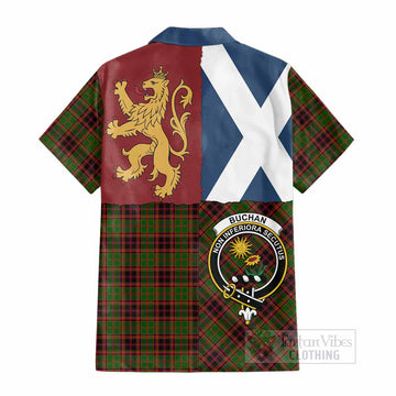 Buchan Crest Tartan Cotton Hawaiian Shirt with Lion Rampant Saltire Style