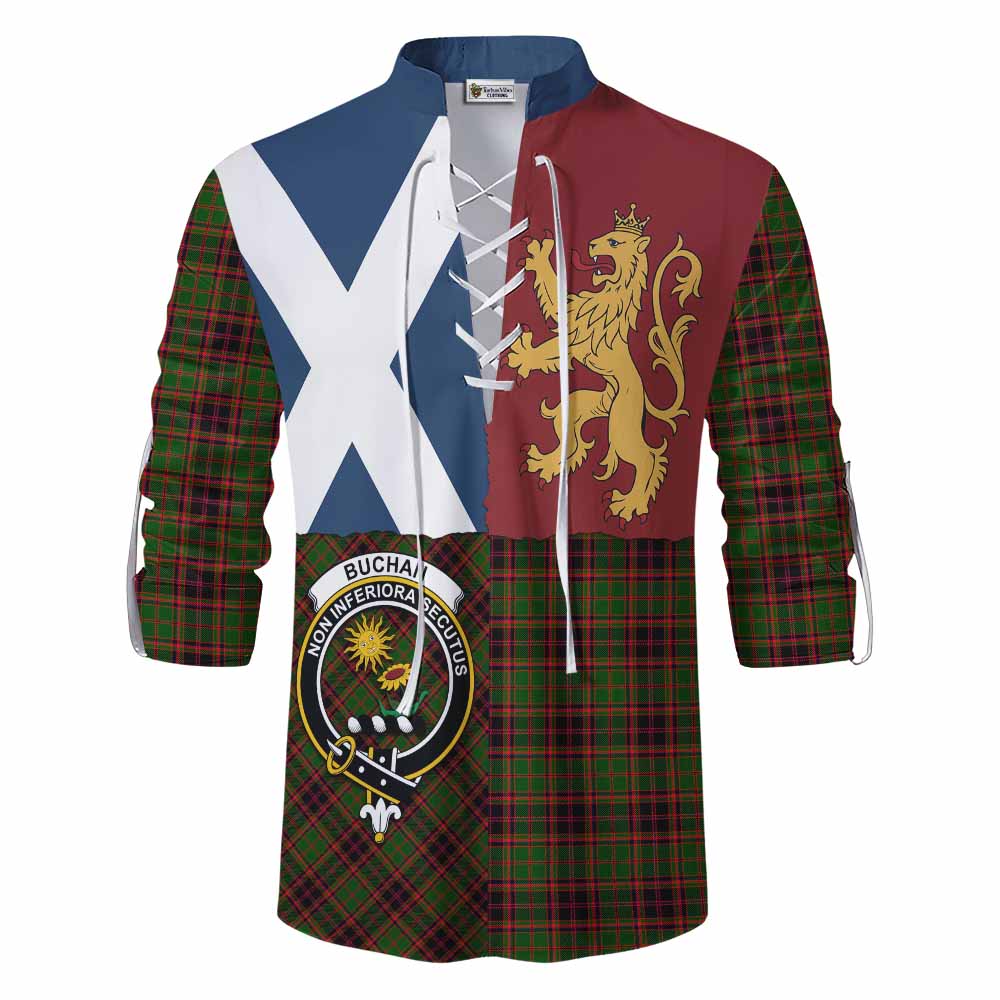 Buchan Crest Tartan Ghillie Shirt with Lion Rampant Saltire Style - Tartan Vibes Clothing