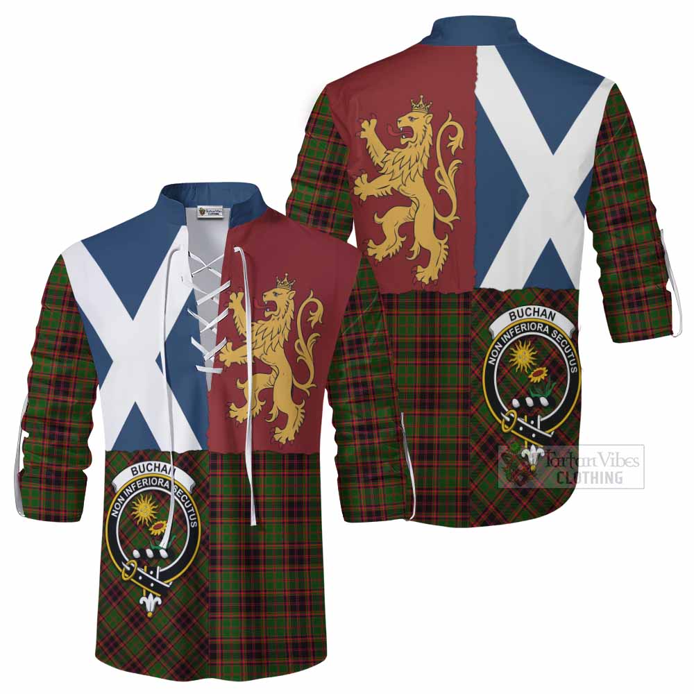 Buchan Crest Tartan Ghillie Shirt with Lion Rampant Saltire Style - Tartan Vibes Clothing
