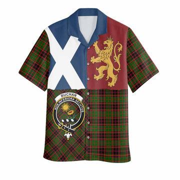 Buchan Crest Tartan Hawaiian Shirt with Lion Rampant Saltire Style