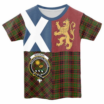 Buchan Crest Tartan Kid T-shirt with Lion Rampant Saltire Style