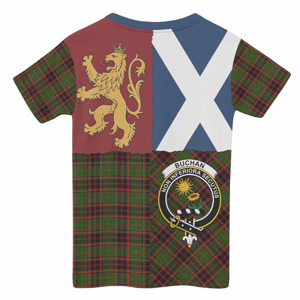 Buchan Crest Tartan Kid T-shirt with Lion Rampant Saltire Style - Tartan Vibes Clothing