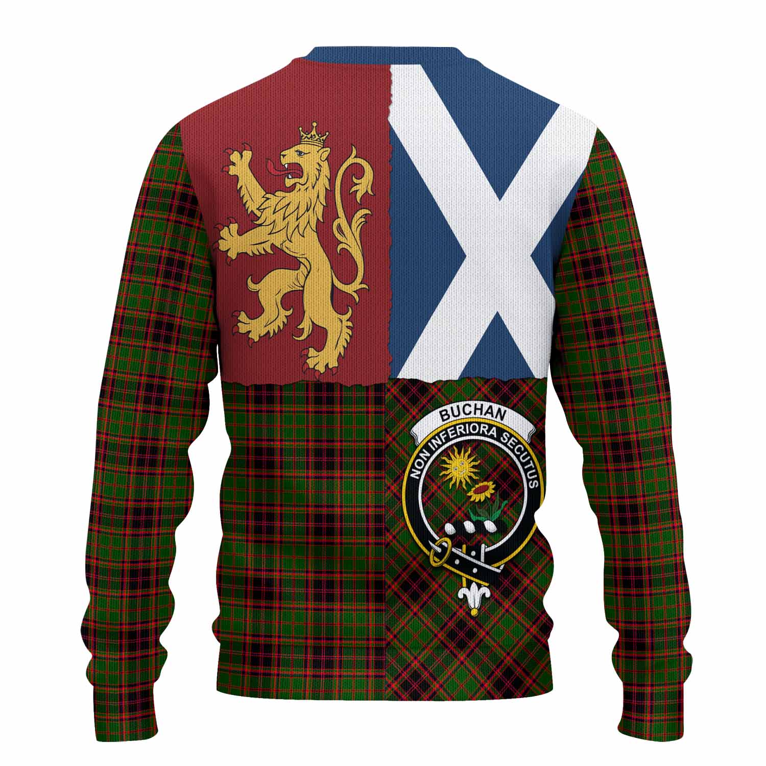 Buchan Crest Tartan Knitted Sweater with Lion Rampant Saltire Style
