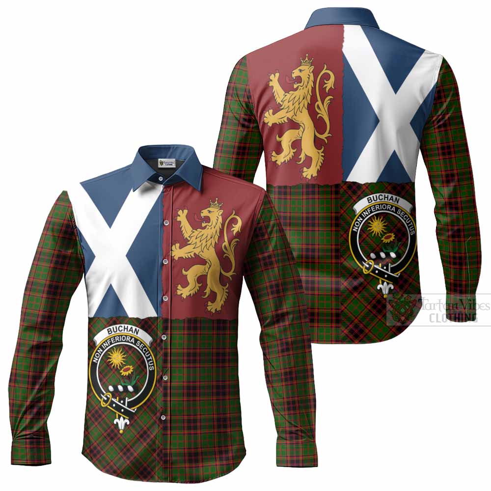 Buchan Crest Tartan Long Sleeve Button Shirts with Lion Rampant Saltire Style