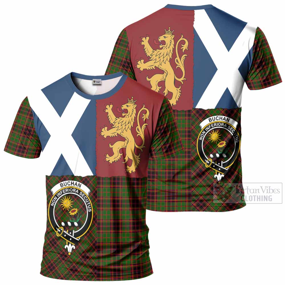 Buchan Crest Tartan T-Shirt with Lion Rampant Saltire Style