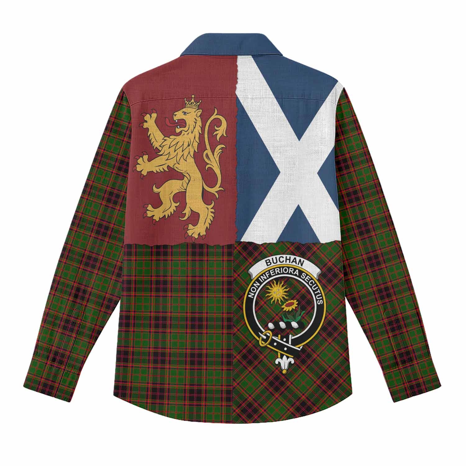 Buchan Crest Tartan Women Casual Shirt with Lion Rampant Saltire Style