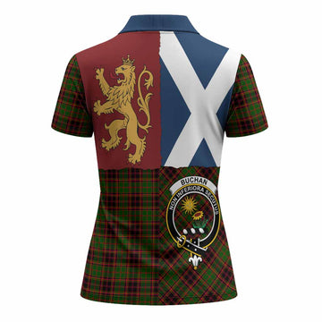 Buchan Crest Tartan Women Polo Shirt with Lion Rampant Saltire Style