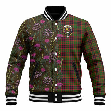 Buchan Family Crest Tartan Baseball Jacket Scottish Thistle Flower Pattern Half Style