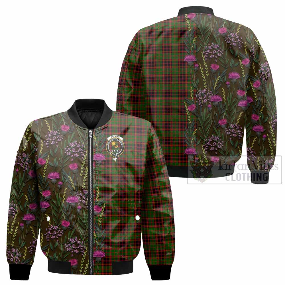 Buchan Family Crest Tartan Bomber Jacket Scottish Thistle Flower Pattern Half Style - Tartan Vibes Clothing