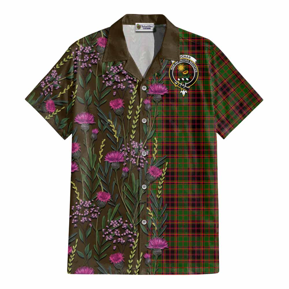 Buchan Family Crest Tartan Cotton Hawaiian Shirt Scottish Thistle Flower Pattern Half Style - Tartan Vibes Clothing