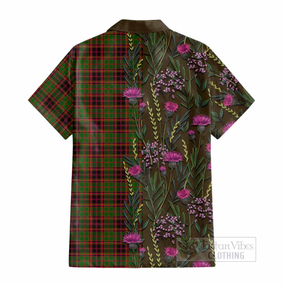 Buchan Family Crest Tartan Cotton Hawaiian Shirt Scottish Thistle Flower Pattern Half Style - Tartan Vibes Clothing