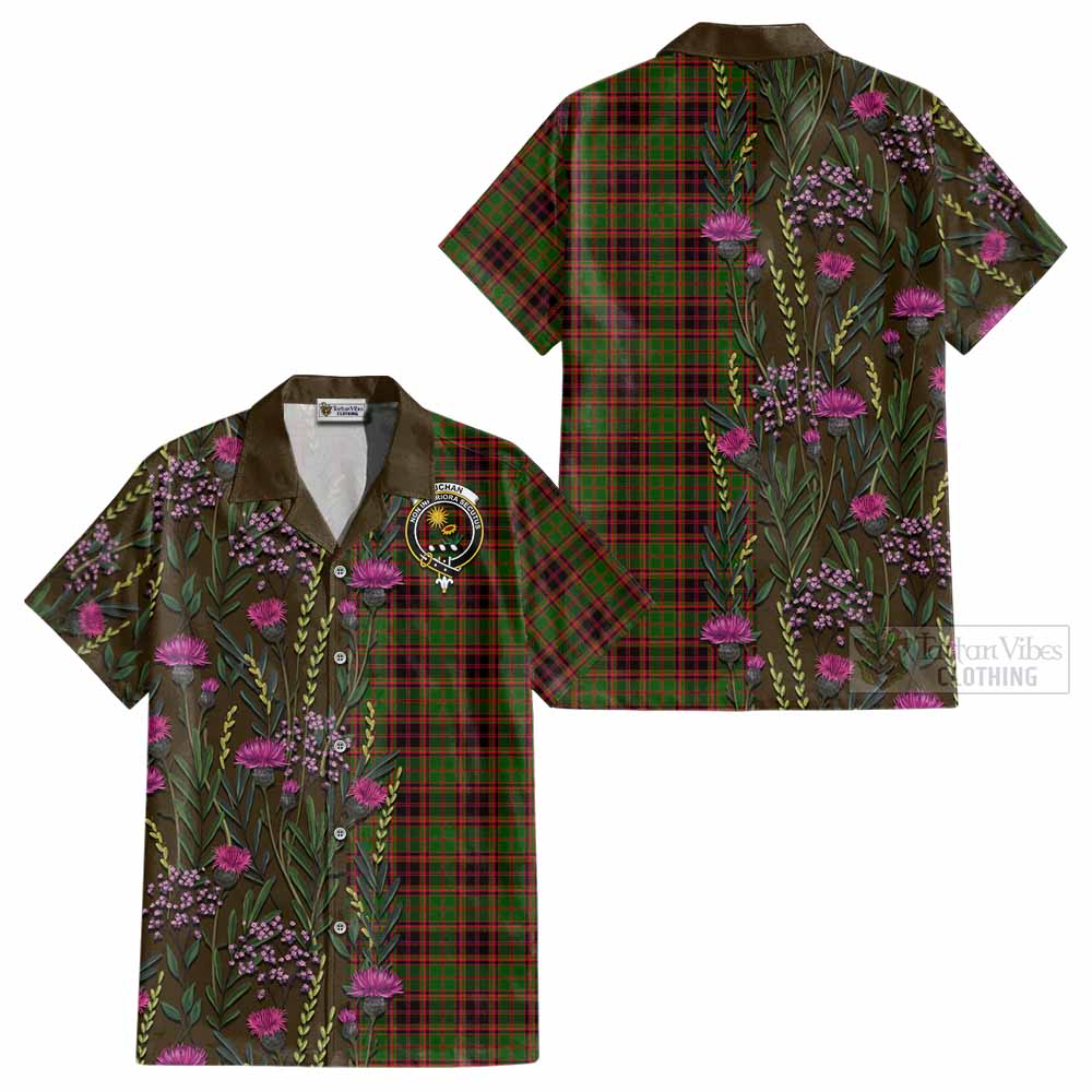 Buchan Family Crest Tartan Cotton Hawaiian Shirt Scottish Thistle Flower Pattern Half Style - Tartan Vibes Clothing