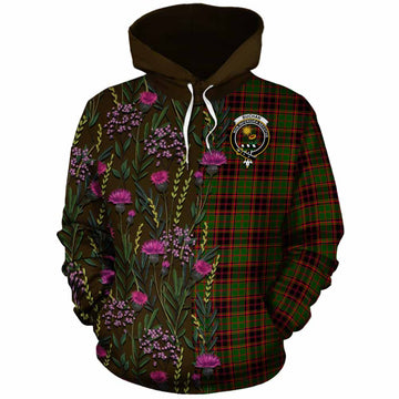 Buchan Family Crest Tartan Cotton Hoodie Scottish Thistle Flower Pattern Half Style