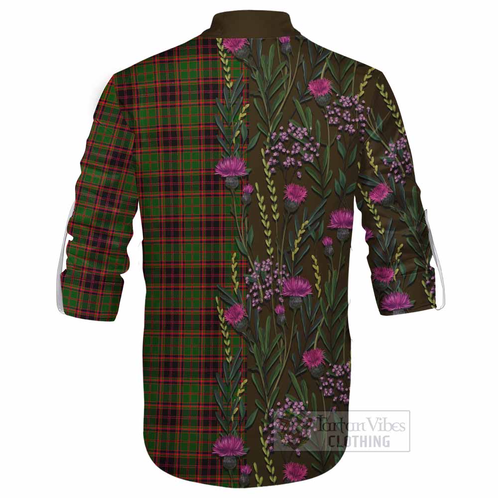Buchan Family Crest Tartan Ghillie Shirt Scottish Thistle Flower Pattern Half Style - Tartan Vibes Clothing