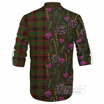 Buchan Family Crest Tartan Ghillie Shirt Scottish Thistle Flower Pattern Half Style
